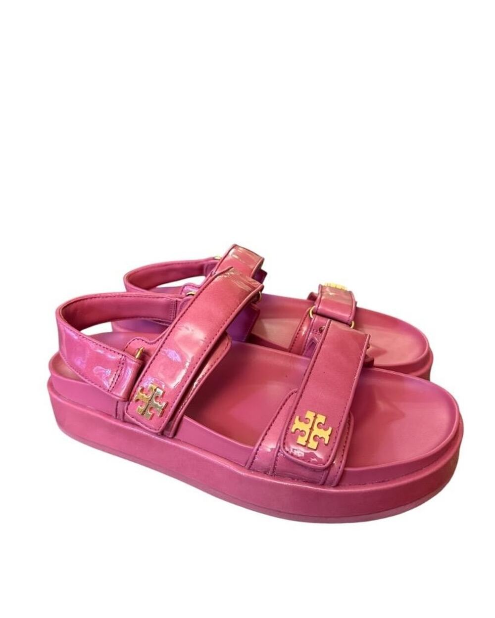 Tory Burch Kira Sport Sandal Washed Berry Patent Leather Women size 10
